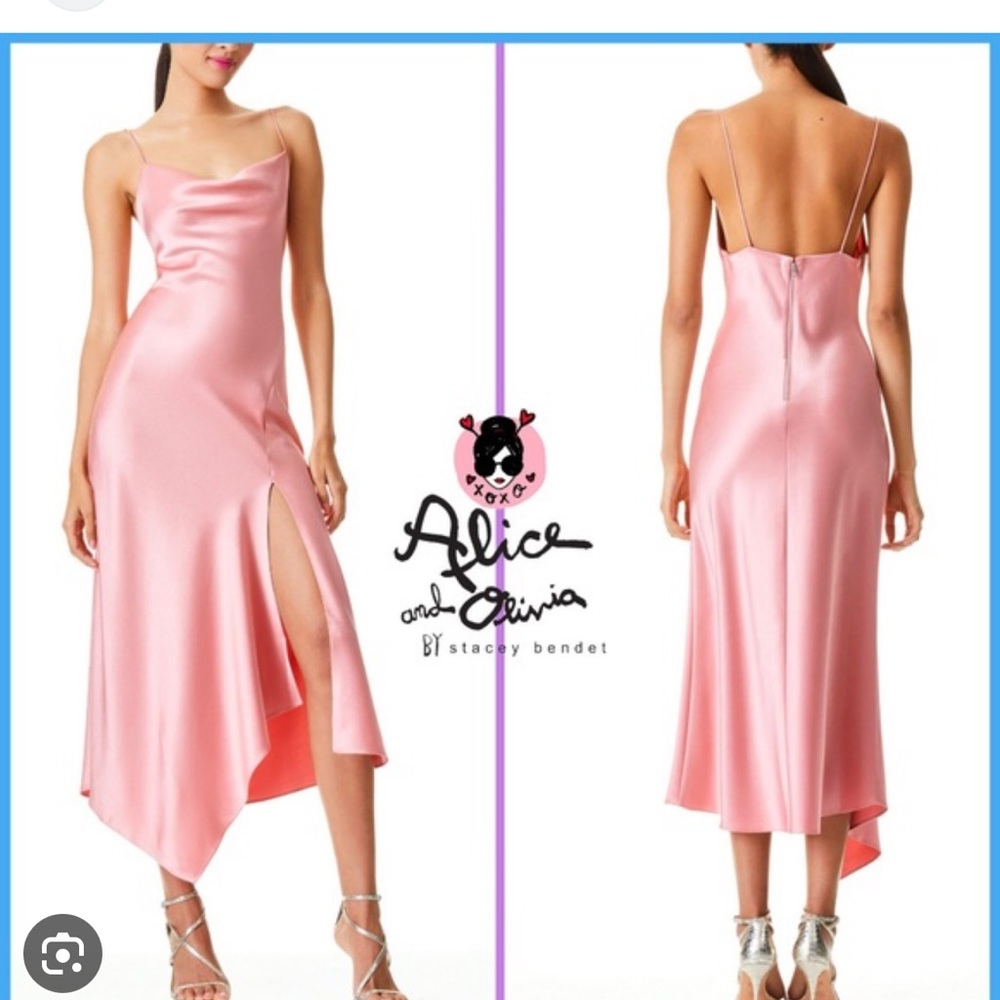 Alice & Olivia pink silk midi dress. Only worn once. Size 0. Like new. Was $398